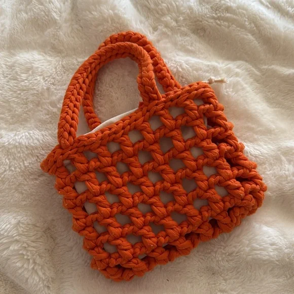 Orange Minimalist Crochet Square Bag for Vacation A01 - Picture 8 of 8